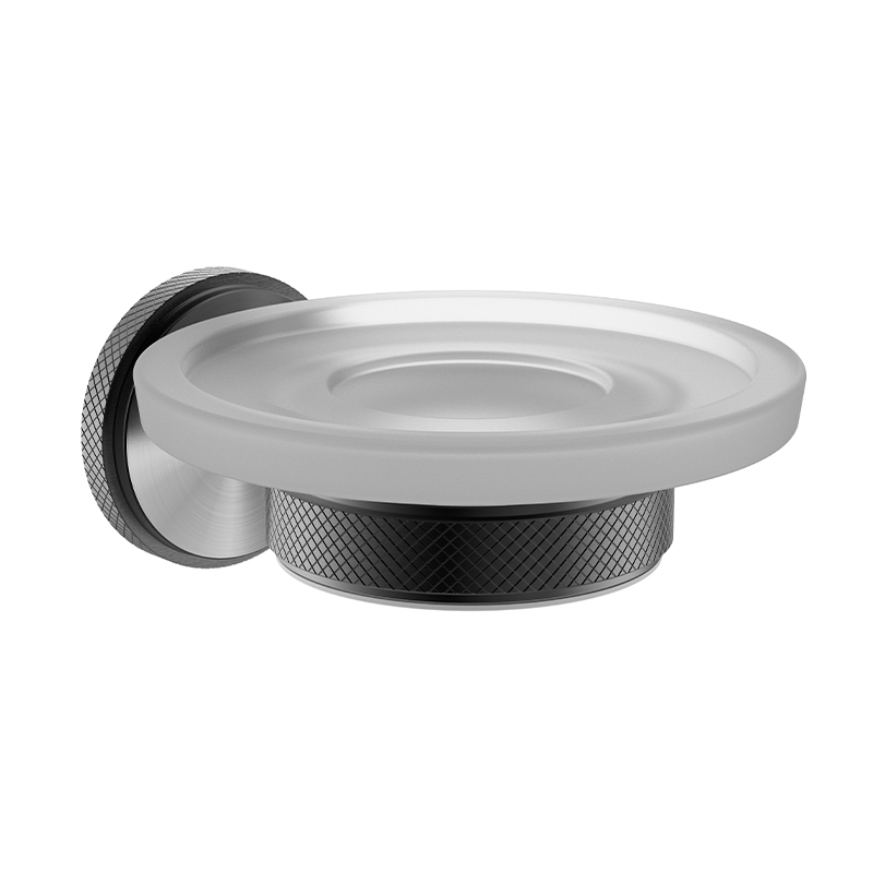 093055 Badrums tempererad frostad glas tvålskål med hållare, modern dusch tvålskålvägg monterad